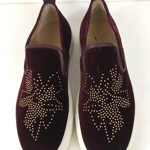 NEW CHLOE SUSANNA BORDEAUX STUDDED VELVET LOW SLIP-ON SNEAKERS SIZE 37/US 7 $695